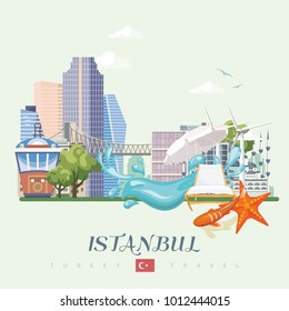 Turkey vector vacations illustration. Travel agency poster.