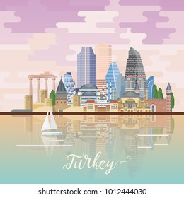Turkey vector vacations illustration. Travel agency poster.