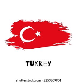 Turkey vector watercolor national country flag icon. Hand drawn illustration with dry brush stains, strokes, spots isolated on gray background. Painted grunge style texture for posters, banner design
