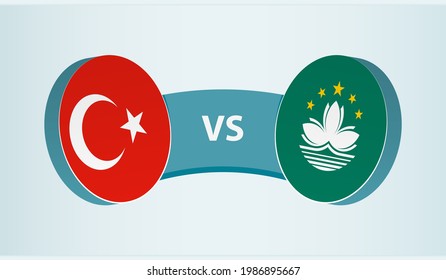 Turkey versus Macau, team sports competition concept. Round flag of countries.