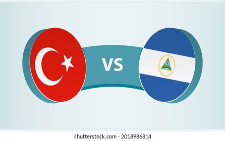 Turkey versus Nicaragua, team sports competition concept. Round flag of countries.