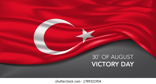 Turkey victory day greeting card, banner with template text vector illustration. Turkish memorial holiday 30th of August design element with crescent