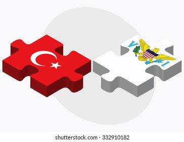 Turkey and Virgin Islands (U.S.) Flags in puzzle isolated on white background
