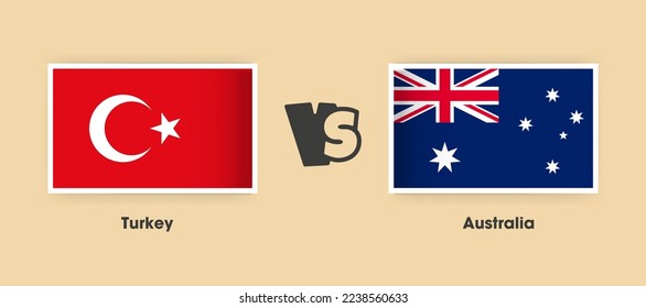 Turkey vs Australia flags placed side by side. Creative stylish national flags of Turkey vs Australia with background