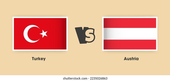 Banderas turcas vs austríacas colocadas lado a lado. Banderas nacionales creativas y elegantes de Turquía contra Austria con antecedentes