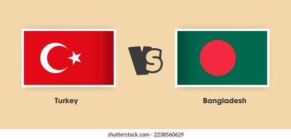 Die Flaggen der Türkei gegen Bangladesch liegen nebeneinander. Kreative stylische Nationalflaggen Türkei vs Bangladesch mit Hintergrund