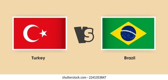Turkey vs Brazil flags placed side by side. Creative stylish national flags of Turkey vs Brazil with background
