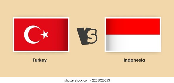 Turkey vs Indonesia flags placed side by side. Creative stylish national flags of Turkey vs Indonesia with background