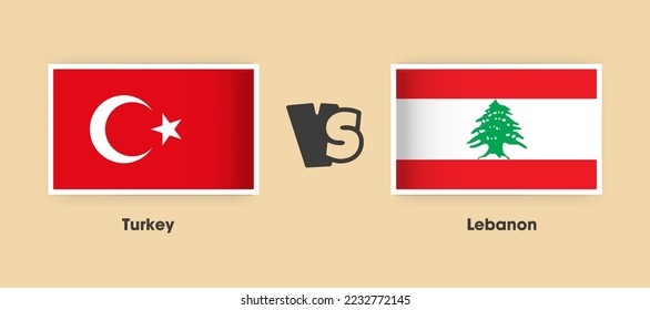 Turkey vs Lebanon flags placed side by side. Creative stylish national flags of Turkey vs Lebanon with background