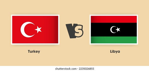 Turkey vs Libya flags placed side by side. Creative stylish national flags of Turkey vs Libya with background