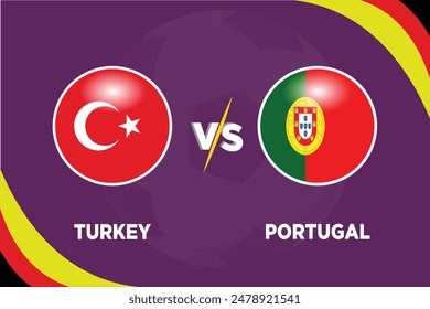 Türkei gegen Portugal im Fußballwettbewerb Rivalenflaggen beider Teams mit Fußballform.Isolieren Sie mit lila Farbe und Football.Editable EPS-Datei. In: Tur VS Por football match concept.