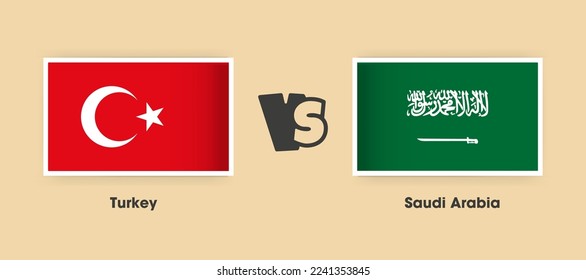 Turkey vs Saudi Arabia flags placed side by side. Creative stylish national flags of Turkey vs Saudi Arabia with background