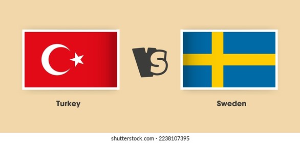 Banderas turcas vs suecas colocadas lado a lado. Banderas nacionales creativas y elegantes de Turquía vs Suecia con antecedentes