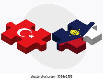 Turkey and Wake Island Flags in puzzle isolated on white background
