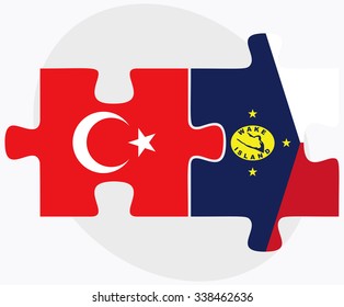 Turkey and Wake Island Flags in puzzle isolated on white background
