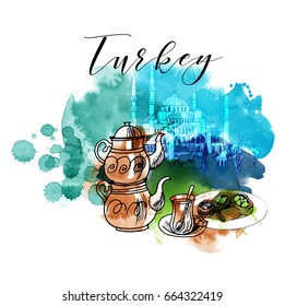 Turkey. Watercolor vector background.