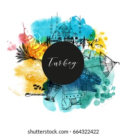 Turkey. Watercolor vector background.