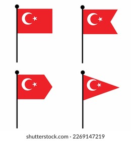 Icono de bandera de agitación de Turquía establecido en 4 versiones de forma. Colección de signos de asta para identidad, emblema e infografía. 