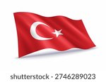Turkey waving flag of isolated on white background.