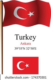 turkey wavy flag and coordinates against white background, vector art illustration, image contains transparency
