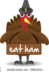 Turkey wearing eat ham sign anti-turkey