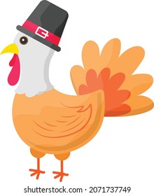 Turkey wearing hat Concept, Thanksgiving Day  Food Vector Icon Design, Harvest festival Symbol, Secular holiday Sign, Religious and cultural traditions Stock Illustration