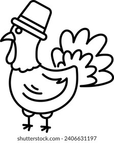 Turkey wearing hat Concept, Thanksgiving Day Food Vector line icon Design, Harvest festival Symbol, Secular holiday Sign, Religious and cultural traditions Stock Illustration