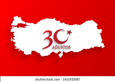 Turkey white map on August 30 logo, victory day of Turkey, celebration background, vector banner