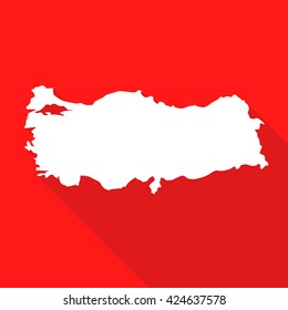Turkey white map,border flat simple style with long shadow on red background