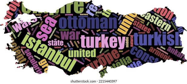 Turkey word cloud concept. Turkey word cloud. Made with the text only. colorful writings. Vector. illustration