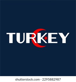 Turkey word design with crescent moon and star symbol in the center.