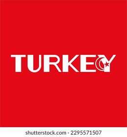 Turkey word logo design with crescent moon and star symbol on letter Y.