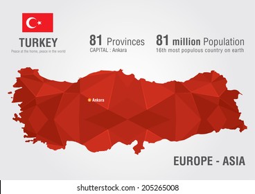 Turkey World Map With A Pixel Diamond Texture. World Geography.