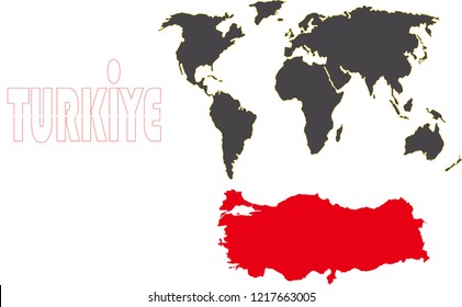 Turkey. Turkey and the world map vector drawings.