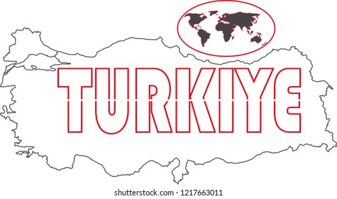 Turkey. Turkey and the world map vector drawings.