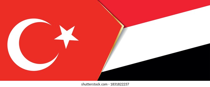 Banderas de Turquía y Yemen, dos banderas vectoriales símbolo de relación o confrontación.
