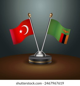 Turkey and Zambia table flags relation with gradient backgrund. Vector Illustration