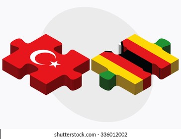 Turkey and Zimbabwe Flags in puzzle isolated on white background