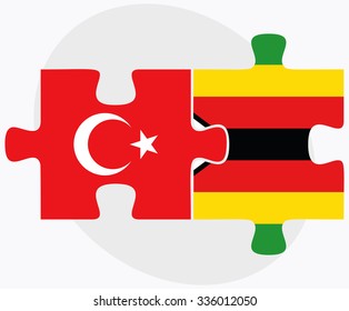 Turkey and Zimbabwe Flags in puzzle isolated on white background