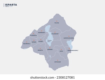 
Turkey's Isparta province, province map.