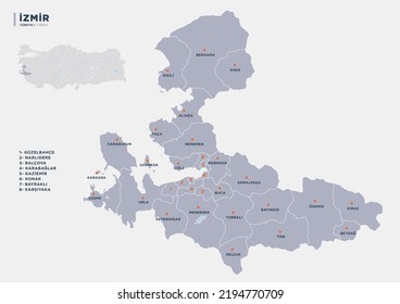 Turkeys Izmir Province Detailed District Map Stock Vector (Royalty Free ...