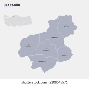 Turkey's Karabuk province, districts map.