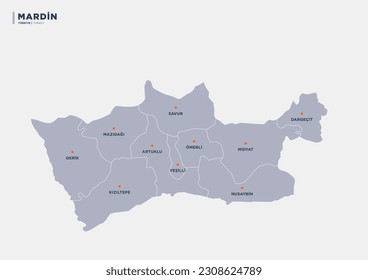 Turkey's Mardin province, province map.