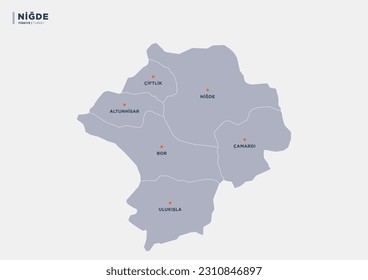 Turkey's Nigde province, province map.