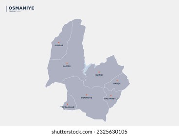 Turkey's Osmaniye province, province map.