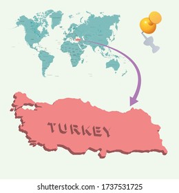 Turkey's place in the world. 3D map