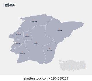 Turkey's Düzce province, districts map.