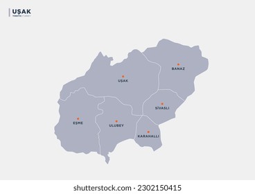 
Turkey's Uşak province, province map.