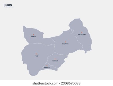 Turkey's Muş province, province map.