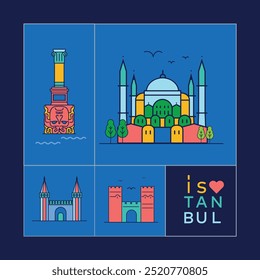 Turkey's travel destinations. iconic structures and Istanbul City Line View. Poster print minimal design. Turkey